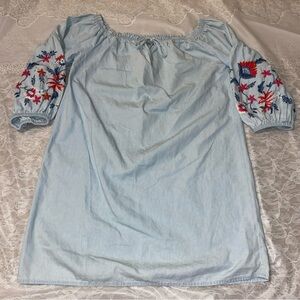 Aeropostale Blue Off The Shoulder Blouse with Floral Embroidery Size Medium